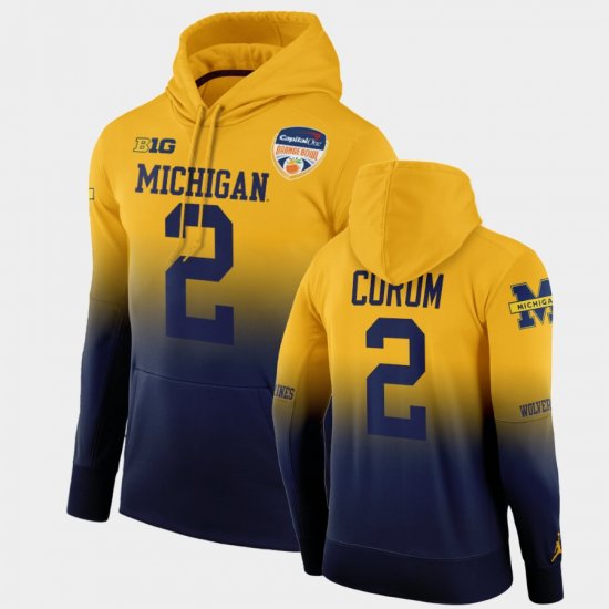 #2 Blake Corum 2021 Orange Bowl Michigan Wolverines Color Crash Men Gold Navy Hoodie 983469-417