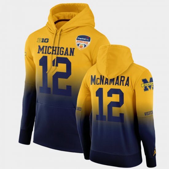 #12 Cade McNamara 2021 Orange Bowl University of Michigan Color Crash Men\'s Gold Navy Hoodie 976178-947