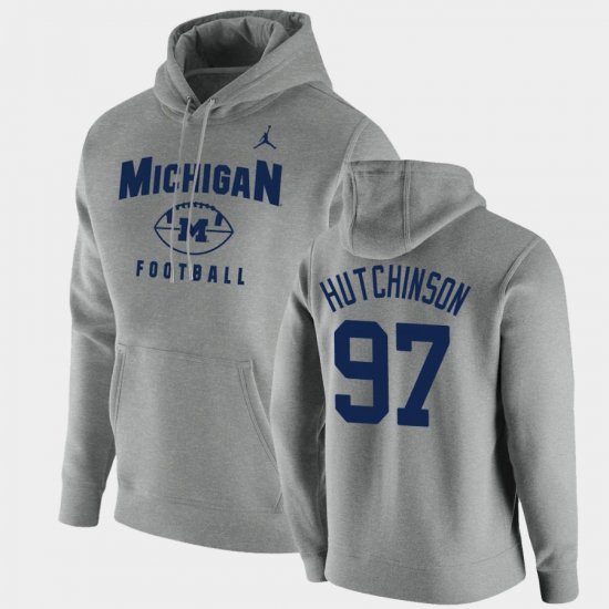 #97 Aidan Hutchinson Oopty Oop Michigan Football Pullover Men\'s Gray Hoodie 741342-948