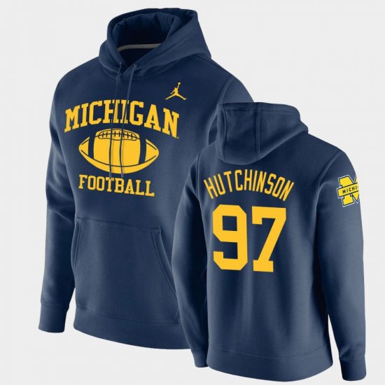 #97 Aidan Hutchinson Retro Football Michigan Pullover Men Navy Hoodie 409081-963