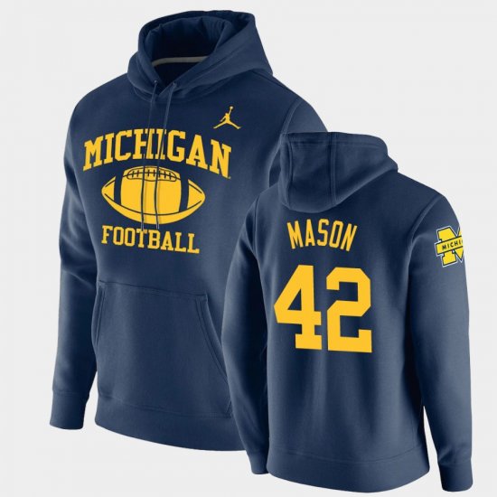 #42 Ben Mason Retro Football Wolverines Pullover Men Navy Hoodie 861143-728