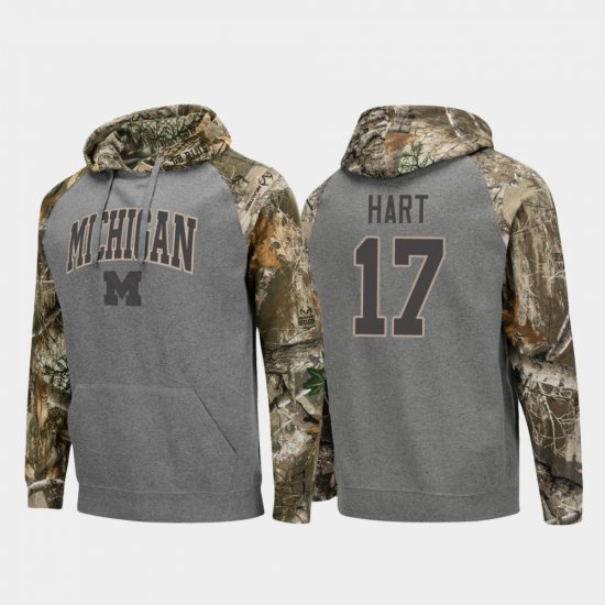 #17 Will Hart Realtree Camo Michigan Wolverines Raglan College Football Men Charcoal Hoodie 174519-686
