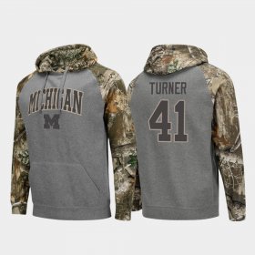 #41 Christian Turner Realtree Camo Michigan Raglan College Football Men's Charcoal Hoodie 278279-513