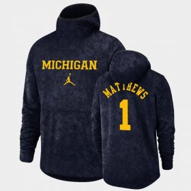 #1 Charles Matthews Basketball Spotlight Michigan Pullover Team Logo Men's Navy Hoodie 296456-580 #1 Charles Matthews Basketball Spotlight Michigan Pullover Team Logo Men's Navy Hoodie 296456-580