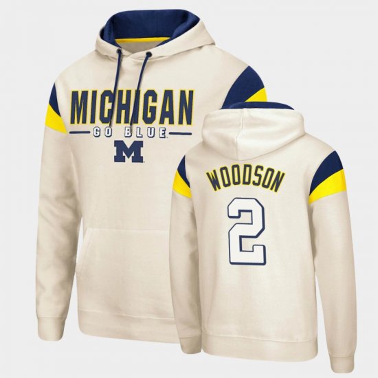 #2 Charles Woodson Fortress Michigan Wolverines Pullover Men\'s Cream Hoodie 907124-422