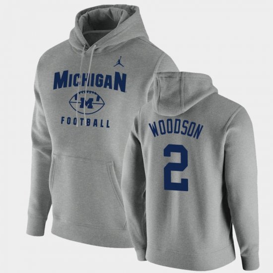 #2 Charles Woodson Oopty Oop Michigan Football Pullover Men\'s Gray Hoodie 884094-590