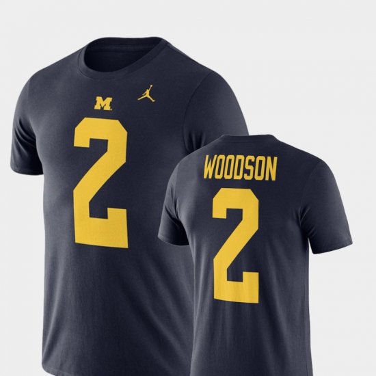 #2 Charles Woodson Name and Number University of Michigan Jordan Football Performance Men Navy T-Shirt 708898-559
