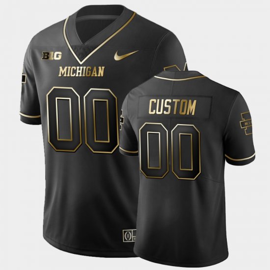#00 Custom College Football Wolverines Golden Edition Limited Men\'s Black Jersey 295112-661