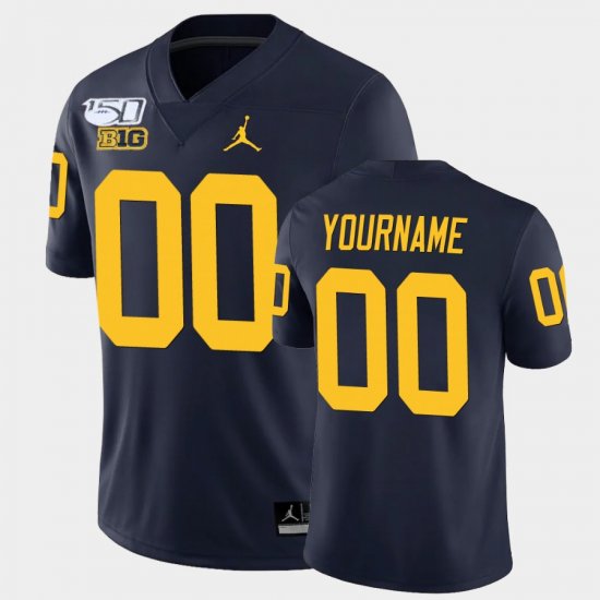 #00 Custom College Football University of Michigan Alumni Player Game Men\'s Navy Jersey 447705-317