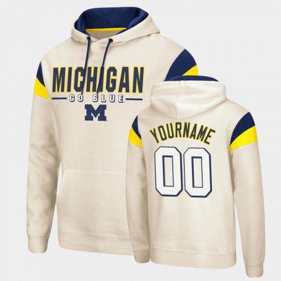 #00 Custom Fortress Michigan Wolverines Pullover Men\'s Cream Hoodie 791010-787