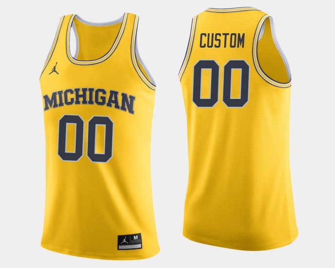 #00 Custom College Basketball Michigan Wolverines Jordan Brand Mens Maize Jersey 899902-910