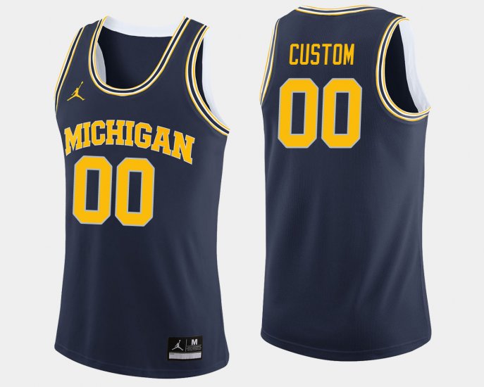 #00 Custom College Basketball Michigan Jordan Brand Men Navy Jersey 573406-874