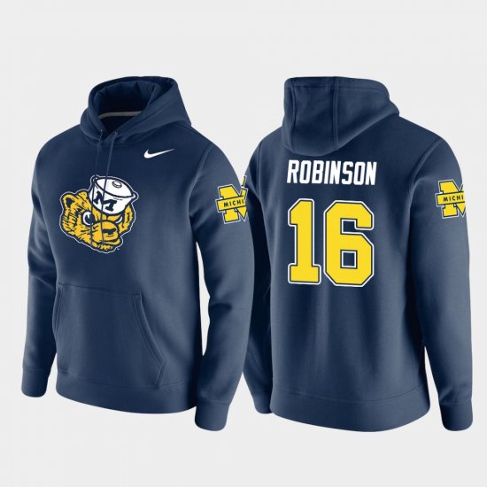 #16 Denard Robinson Vault Logo Club Michigan Pullover Men\'s Navy Hoodie 370323-995