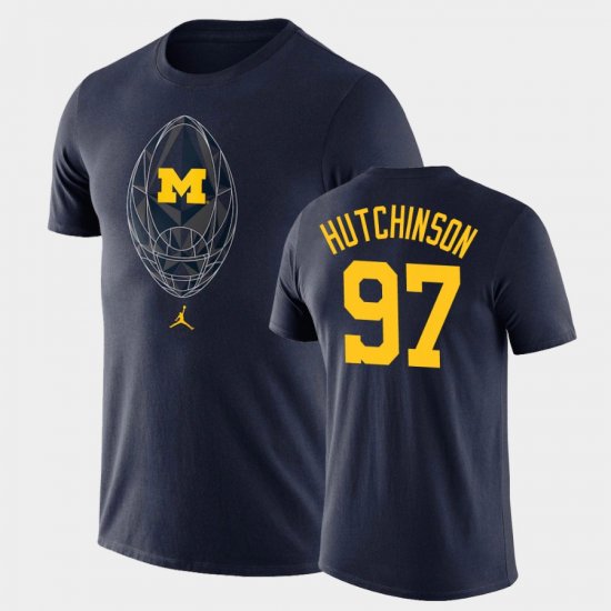 #97 Aidan Hutchinson Football Icon Michigan Wolverines Legend Men Navy T-Shirt 264332-384