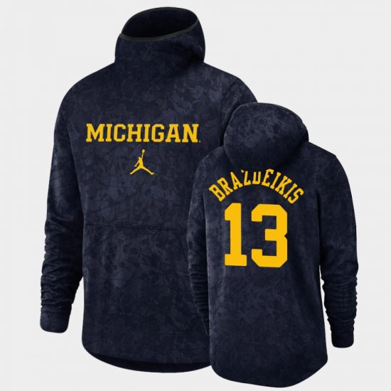 #13 Ignas Brazdeikis Basketball Spotlight Michigan Pullover Team Logo Men Navy Hoodie 238345-621