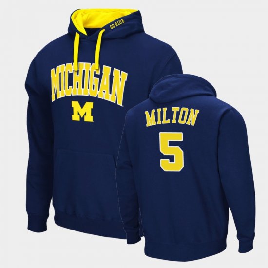 #5 Joe Milton Arch & Logo 2.0 Wolverines Pullover Men\'s Navy Hoodie 767810-763