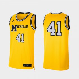 #41 Retro Limited Wolverines Jordan Brand College Basketball Mens Maize Jersey 145604-948