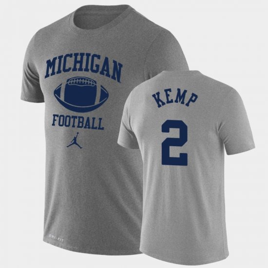 #2 Carlo Kemp Retro Football Wolverines Lockup Legend Performance Men\'s Heathered Gray T-Shirt 866533-415