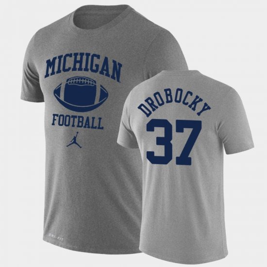 #37 Dane Drobocky Retro Football Wolverines Lockup Legend Performance Men Heathered Gray T-Shirt 559773-387