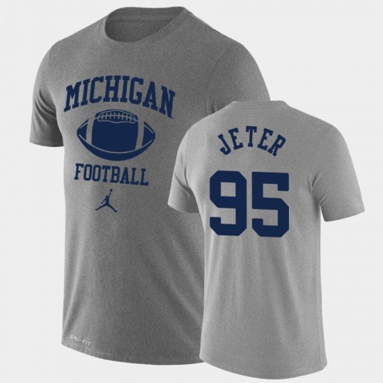 #95 Donovan Jeter Retro Football University of Michigan Lockup Legend Performance Men Heathered Gray T-Shirt 233340-974