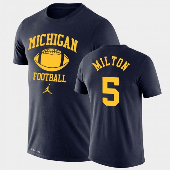 #5 Joe Milton Retro Football Michigan Lockup Legend Performance Men Navy T-Shirt 948612-754