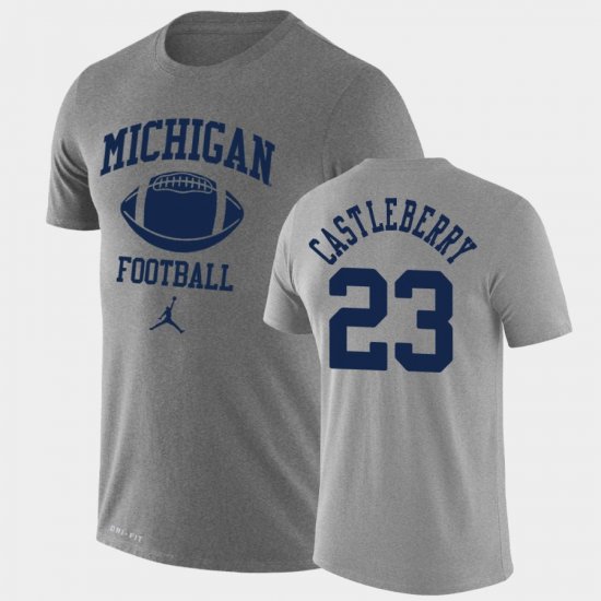 #23 Jordan Castleberry Retro Football Michigan Wolverines Lockup Legend Performance Mens Heathered Gray T-Shirt 133187-508