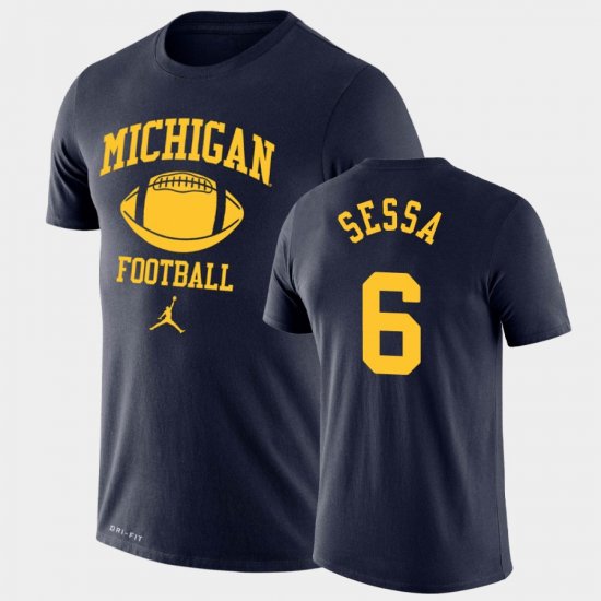 #6 Michael Sessa Retro Football University of Michigan Lockup Legend Performance Mens Navy T-Shirt 835831-428