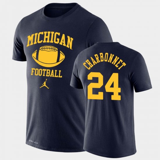 #24 Zach Charbonnet Retro Football Michigan Lockup Legend Performance Men\'s Navy T-Shirt 171089-819
