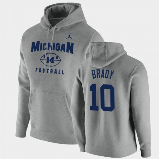 #10 Tom Brady Oopty Oop Wolverines Football Pullover Mens Gray Hoodie 457173-568