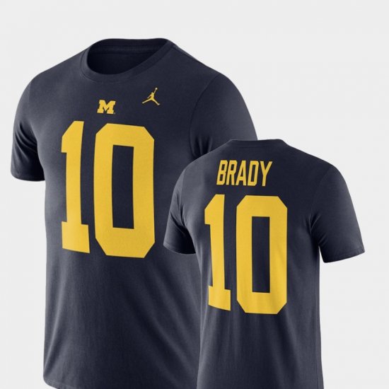 #10 Tom Brady Name and Number Michigan Jordan Football Performance Men\'s Navy T-Shirt 902920-797