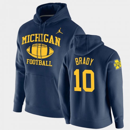 #10 Tom Brady Retro Football Michigan Pullover Men Navy Hoodie 152744-376