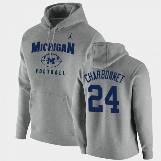 #24 Zach Charbonnet Oopty Oop Michigan Wolverines Football Pullover Men Gray Hoodie 898621-881