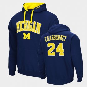 #24 Zach Charbonnet Arch & Logo 2.0 Wolverines Pullover Men Navy Hoodie 840734-701