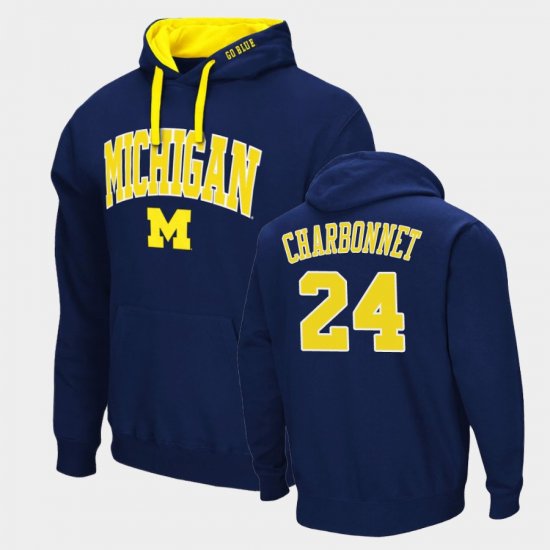 #24 Zach Charbonnet Arch & Logo 2.0 Wolverines Pullover Men Navy Hoodie 840734-701