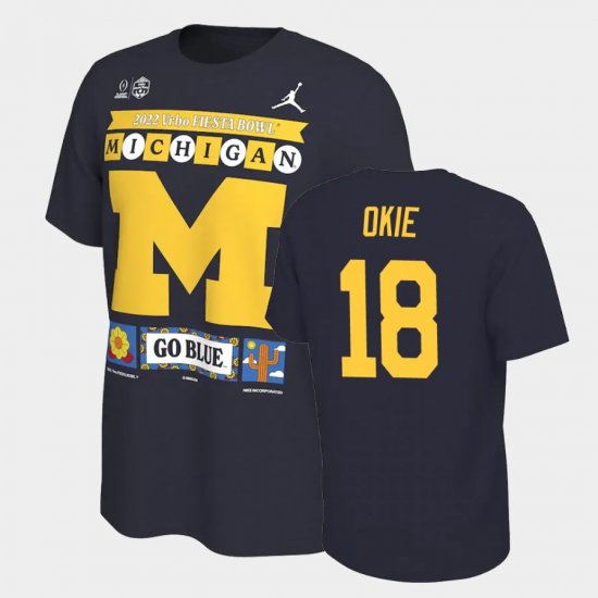 #18 Eyabi Okie College Football Wolverines 2022 Fiesta Bowl Men Navy T-Shirt 417282-523