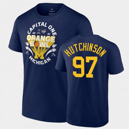 #97 Aidan Hutchinson 2021 Orange Bowl Wolverines CFP Men Navy T-Shirt 885976-606
