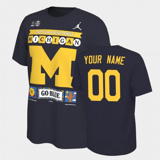 #00 Custom College Football Michigan Wolverines 2022 Fiesta Bowl Men\'s Navy T-Shirt 303748-934