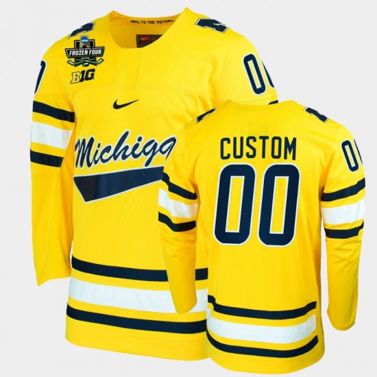 #00 Custom College Hockey Michigan 2022 Frozen Four NCAA Hockey Men Maize Jersey 598048-401