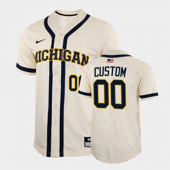 #00 Custom College Baseball University of Michigan 2022 Full-Button Men\'s White Jersey 724985-554