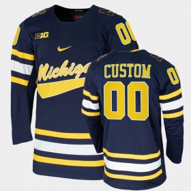 #00 Custom College Hockey Michigan Replica Mens Navy Jersey 931827-227