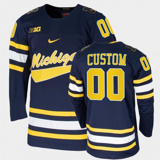 #00 Custom College Hockey Michigan Replica Mens Navy Jersey 931827-227