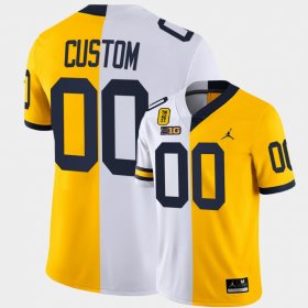 #00 Custom College Football Michigan Wolverines TM 42 Patch Split Limited Edition Men White Maize Jersey 278440-327