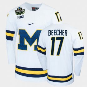 #17 Johnny Beecher College Hockey Michigan 2022 Frozen Four NCAA Hockey Men's White Jersey 878079-801
