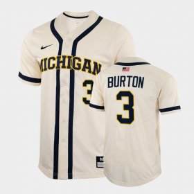 #3 Ted Burton College Baseball Michigan 2022 Full-Button Men's White Jersey 979336-236