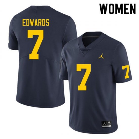 #7 Donovan Edwards College Football Michigan Wolverines Women\'s Navy Jersey 821955-257