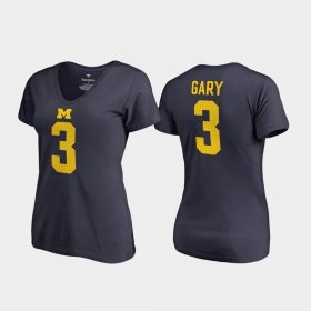 #3 Rashan Gary College Legends Michigan V-Neck Name & Number Womens Navy T-Shirt 386746-717